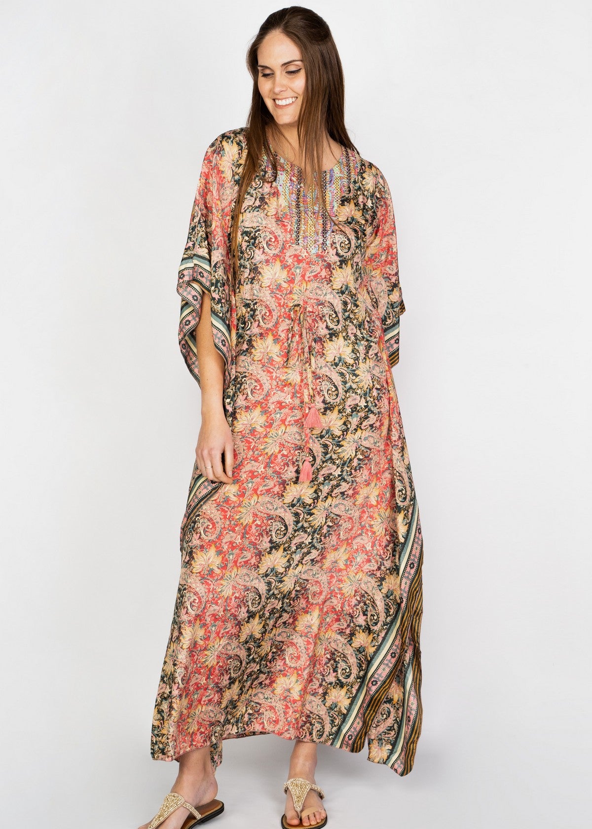 KAFTAN LARGO GOA ROSADO/VERDE TU