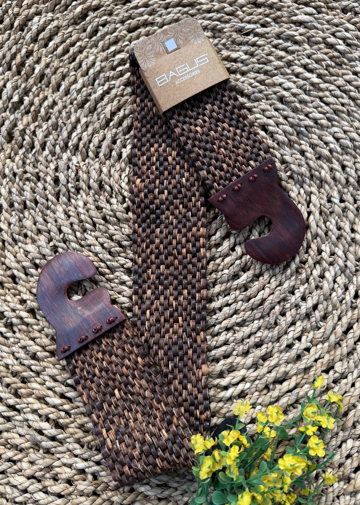 CINTURON ELASTICO COCO BEAD CON HEBILLA MADERA MARRON TU