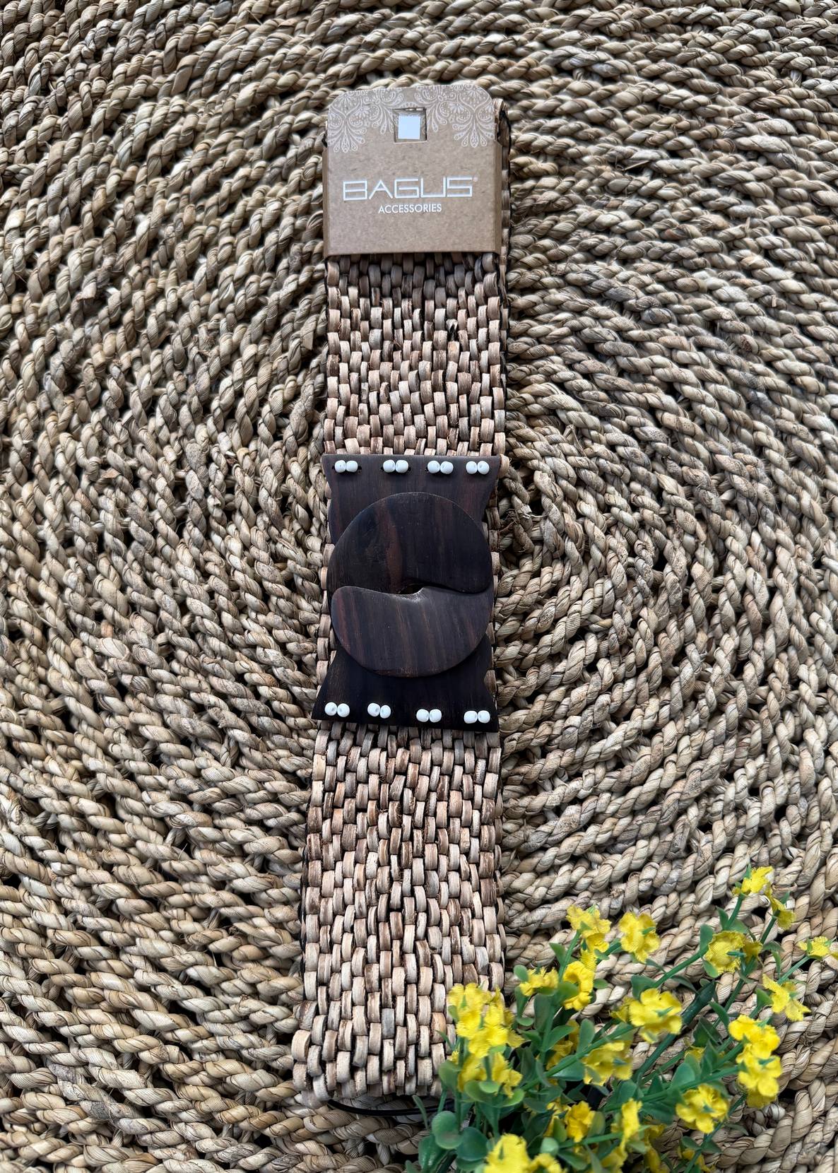 CINTURON ELASTICO COCO BEAD CON HEBILLA MADERA NATURAL TU