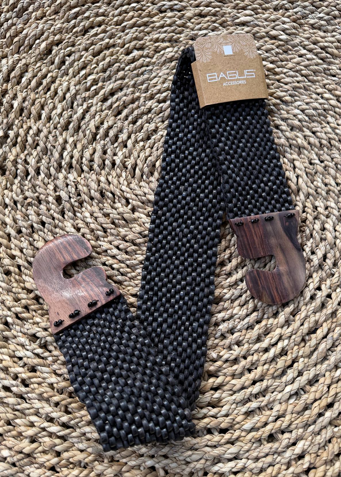 CINTURON ELASTICO COCO BEAD CON HEBILLA MADERA NEGRO TU