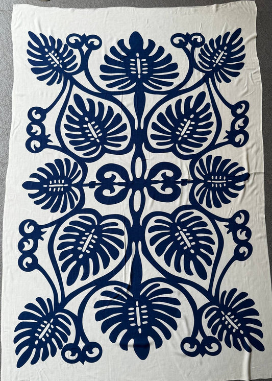 PAREO BATIK SIN FLECOS HOJAS CREMA/AZUL TU