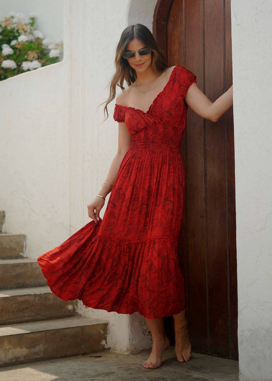 VESTIDO LARGO GATTI ROJO/NEGRO TU